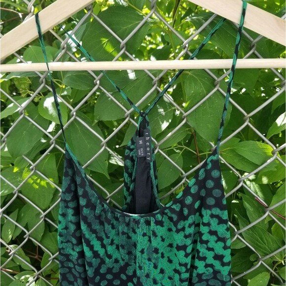 Theory Silk Green and Black Abstract Dot Print Camisole Spaghetti Strap Tank M - Picture 3 of 7
